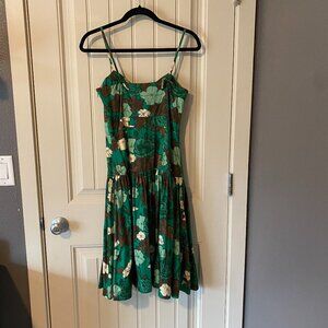 Green floral drop waist spaghetti strap dress - Anthropologie - Size 4